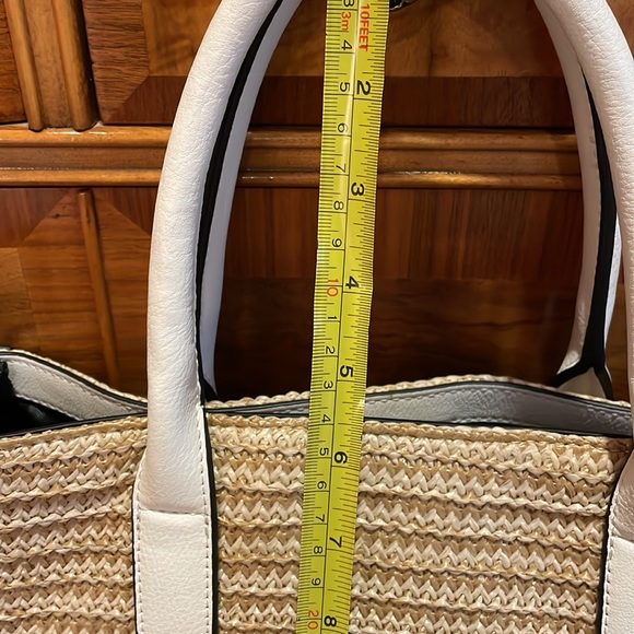 DUNE LONDON woven straw and white  faux leather tote bag - Picture 11 of 16